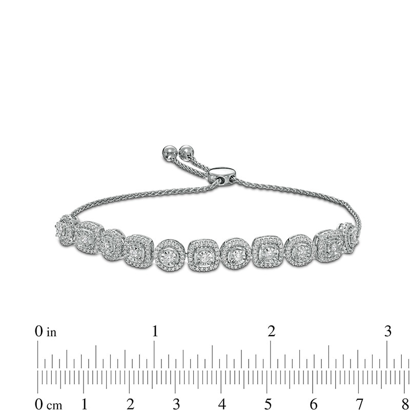 Previously Owned - 1.00 CT. T.W. Diamond Frame Alternating Bolo Bracelet in Sterling Silver – 9.5"|Peoples Jewellers