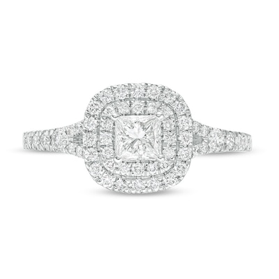 Previously Owned - 0.70 CT. T.W. Princess-Cut Diamond Double Frame Engagement Ring in 14K White Gold (I/I2)