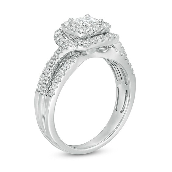 Previously Owned - 1.00 CT. T.W. Princess-Cut Diamond Frame Multi-Row Engagement Ring in 10K White Gold (I/I1)