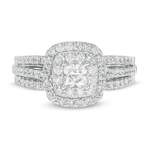 Previously Owned - 1.00 CT. T.W. Princess-Cut Diamond Frame Multi-Row Engagement Ring in 10K White Gold (I/I1)