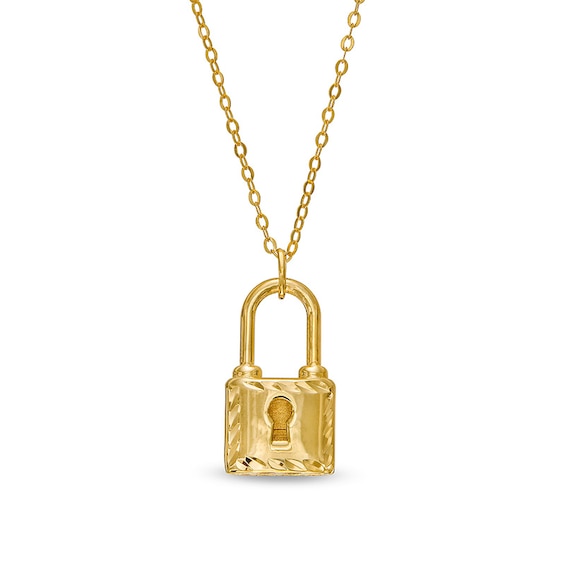 Previously Owned - Diamond-Cut Lock Pendant in 10K Gold