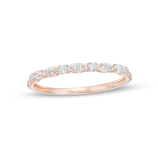 Previously Owned - 0.10 CT. T.W. Diamond Alternating Marquise Wedding Band in 10K Rose Gold