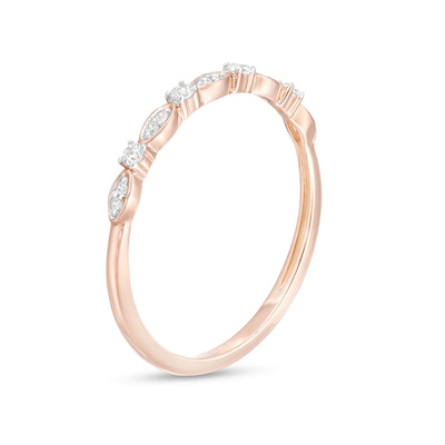 Previously Owned - 0.10 CT. T.W. Diamond Alternating Marquise Wedding Band in 10K Rose Gold