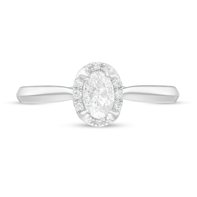 Previously Owned - 0.62 CT. T.W. Oval Diamond Frame Engagement Ring in 14K White Gold (I/I2)