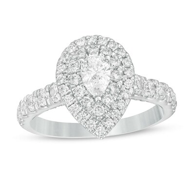 Previously Owned - 1.50 CT. T.W. Pear-Shaped Lab-Created Diamond Double Frame Engagement Ring in 14K White Gold (F/SI2)