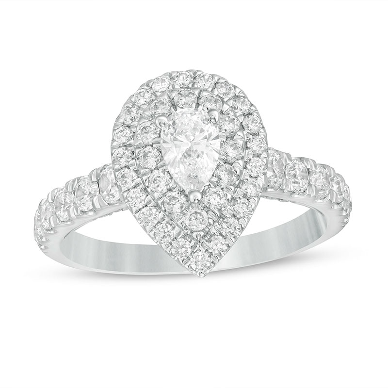 Previously Owned - 1.50 CT. T.W. Pear-Shaped Lab-Created Diamond Double Frame Engagement Ring in 14K White Gold (F/SI2)|Peoples Jewellers