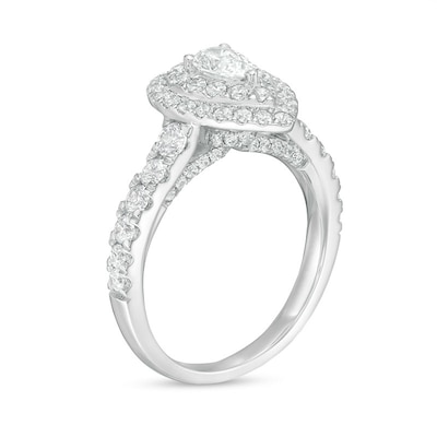 Previously Owned - 1.50 CT. T.W. Pear-Shaped Lab-Created Diamond Double Frame Engagement Ring in 14K White Gold (F/SI2)