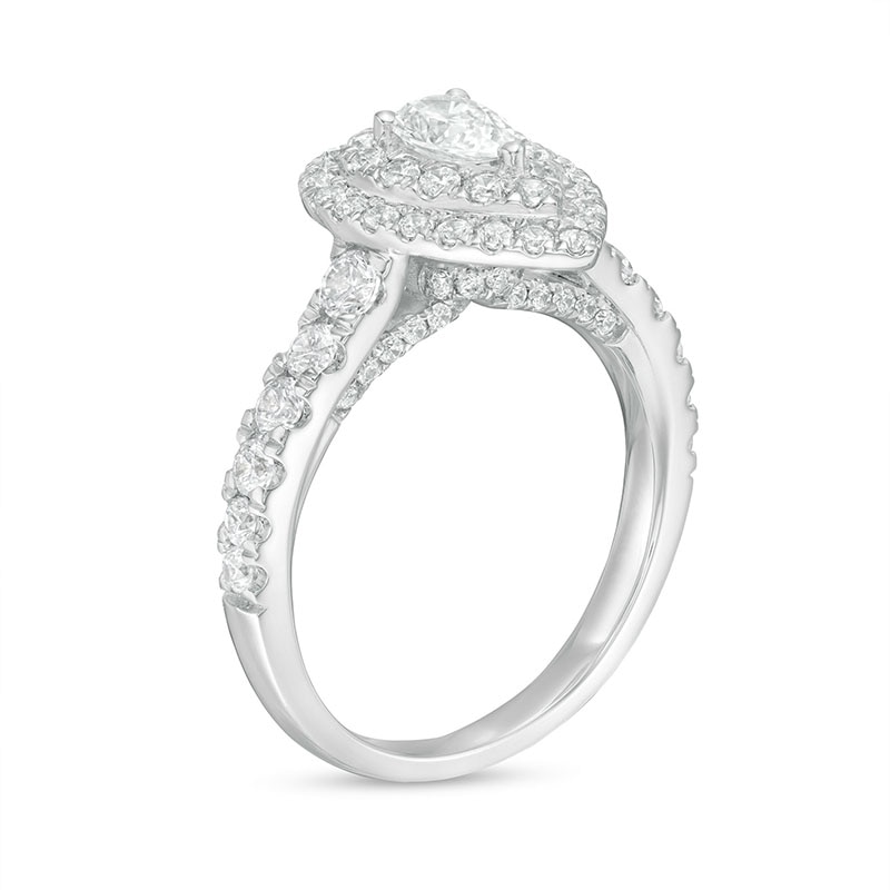 Previously Owned - 1.50 CT. T.W. Pear-Shaped Lab-Created Diamond Double Frame Engagement Ring in 14K White Gold (F/SI2)|Peoples Jewellers