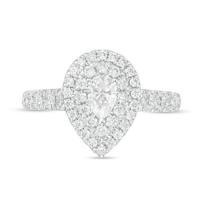 Previously Owned - 1.50 CT. T.W. Pear-Shaped Lab-Created Diamond Double Frame Engagement Ring in 14K White Gold (F/SI2)