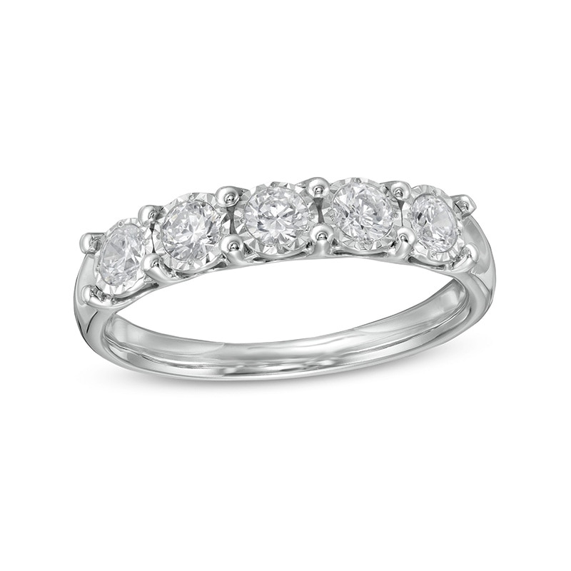 Previously Owned - 0.50 CT. T.W. Diamond Five Stone Anniversary Band in 10K White Gold