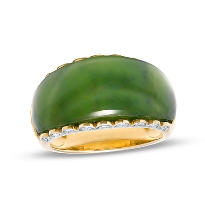 Previously Owned - Jade and 0.085 CT. T.W. Diamond Scallop Edge Ring in 14K Gold