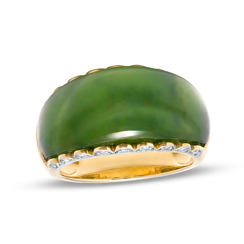 Previously Owned - Jade and 0.085 CT. T.W. Diamond Scallop Edge Ring in 14K Gold|Peoples Jewellers