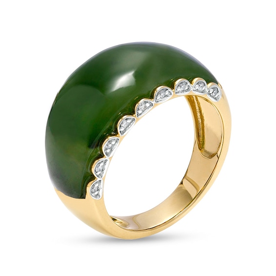 Previously Owned - Jade and 0.085 CT. T.W. Diamond Scallop Edge Ring in 14K Gold