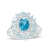 Thumbnail Image 0 of Previously Owned - Oval London and Sky Blue Topaz with Diamond Accent Petal Frame Flower Ring in Sterling Silver