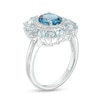 Thumbnail Image 2 of Previously Owned - Oval London and Sky Blue Topaz with Diamond Accent Petal Frame Flower Ring in Sterling Silver