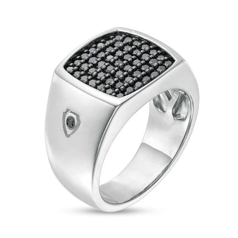 Previously Owned - Men's 1.00 CT. T.W. Black Cushion-Shaped Multi-Diamond Ring in Sterling Silver|Peoples Jewellers