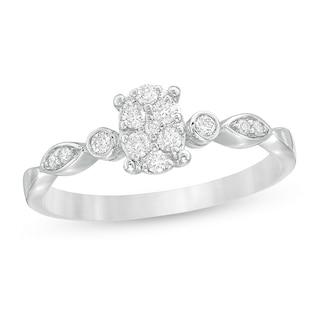 Previously Owned - 0.20 CT. T.W. Composite Diamond Oval Art Deco Promise Ring in 10K White Gold