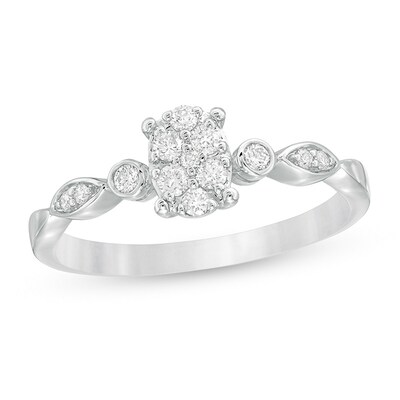 Previously Owned - 0.20 CT. T.W. Composite Diamond Oval Art Deco Promise Ring in 10K White Gold