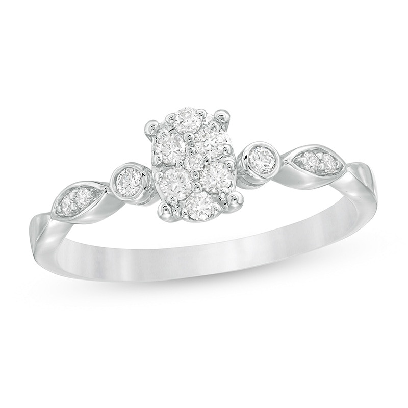 Previously Owned - 0.20 CT. T.W. Composite Diamond Oval Art Deco Promise Ring in 10K White Gold|Peoples Jewellers