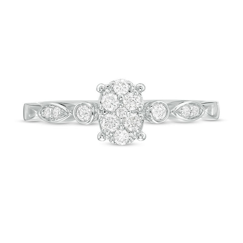 Previously Owned - 0.20 CT. T.W. Composite Diamond Oval Art Deco Promise Ring in 10K White Gold|Peoples Jewellers