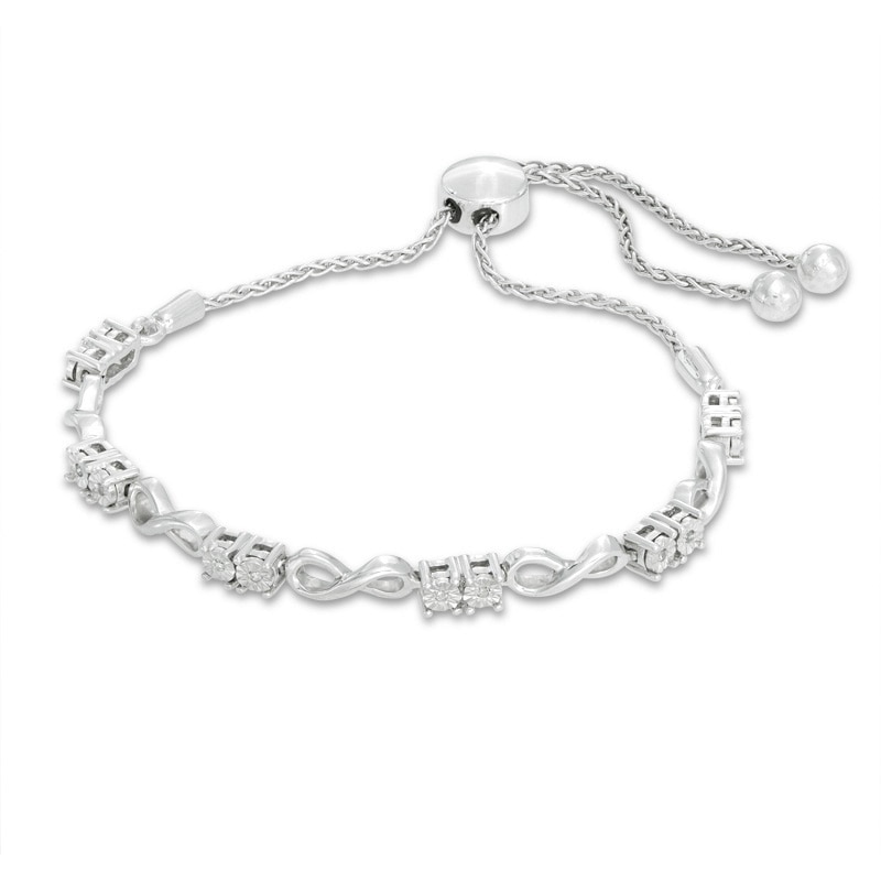 Main Image 1 of Previously Owned - 0.05 CT. T.W. Diamond Two-Stone Infinity Bolo Bracelet in Sterling Silver - 9.5&quot;