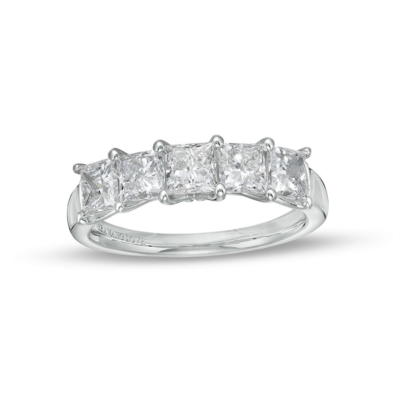 Previously Owned - 1.23 CT. T.W. Princess-Cut Lab-Created Diamond Five Stone Band in 14K White Gold (F/VS2)