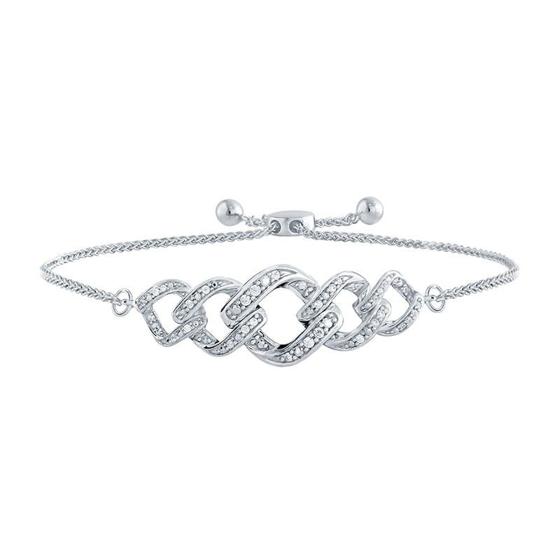 Previously Owned - 0.145 CT. T.W. Diamond Cuban Chain Link Bolo Bracelet in Sterling Silver – 10"|Peoples Jewellers