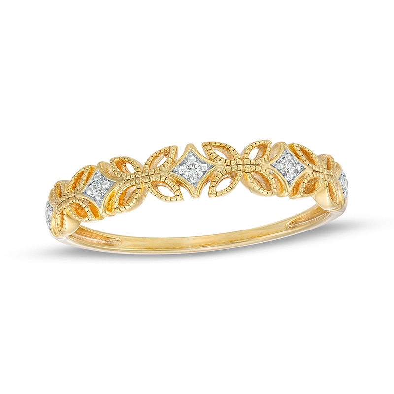 Main Image 1 of Previously Owned - Diamond Accent Art Deco Floral Pattern Vintage-Style Wedding Band in 10K Gold