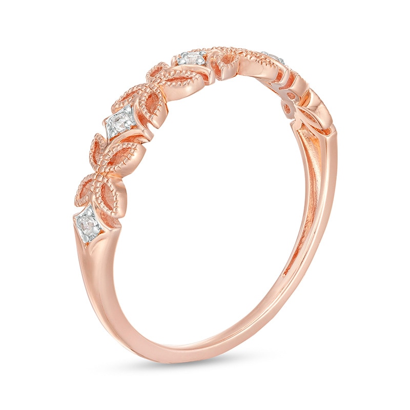 Main Image 3 of Previously Owned - Diamond Accent Art Deco Floral Pattern Vintage-Style Wedding Band in 10K Rose Gold