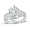 Previously Owned - 1.00 CT. T.W. Diamond Past Present Future® Slant Double Row Bypass Engagement Ring in 10K White Gold