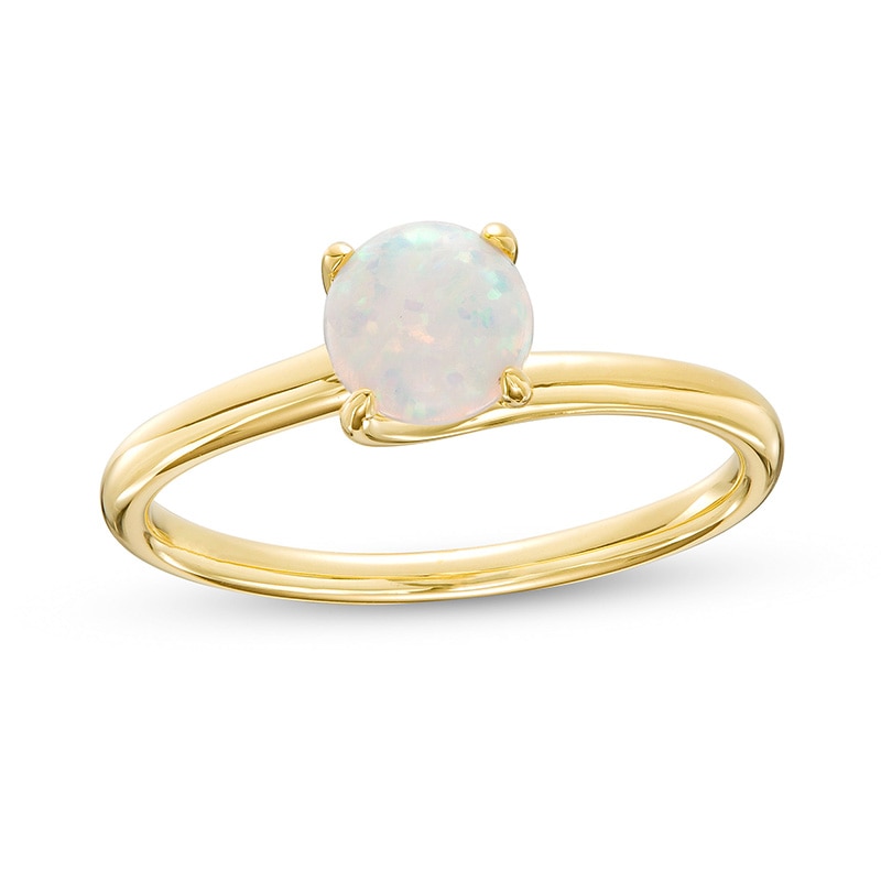 Previously Owned - 6.0mm Lab-Created Opal Solitaire Bypass Ring in 10K Gold