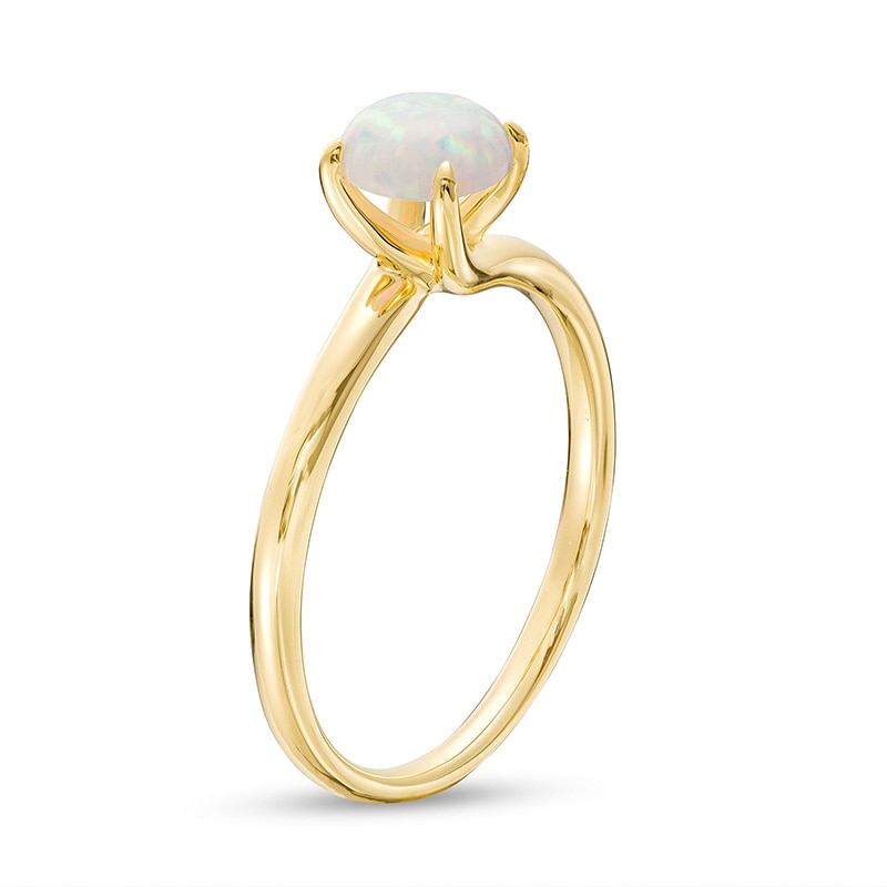 Previously Owned - 6.0mm Lab-Created Opal Solitaire Bypass Ring in 10K Gold|Peoples Jewellers