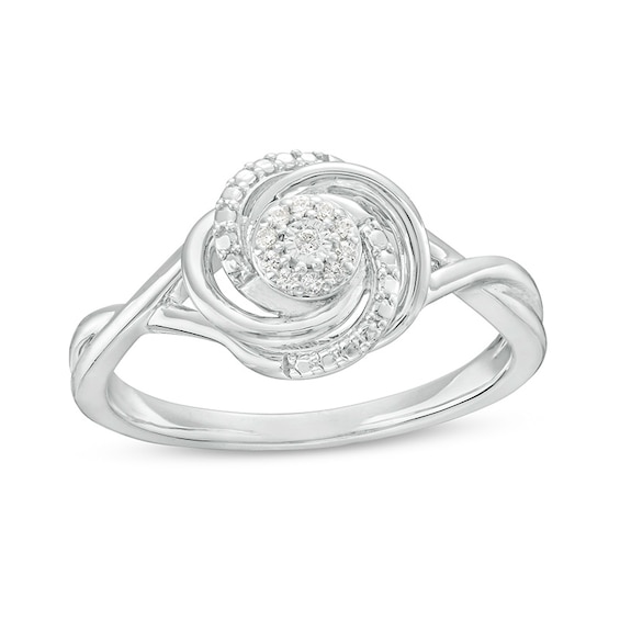 Previously Owned - 0.04 CT. T.W. Multi-Diamond Swirl Twist Shank Promise Ring in Sterling Silver