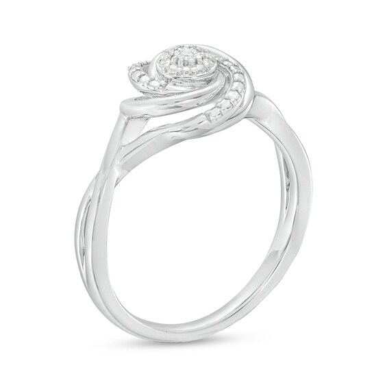 Previously Owned - 0.04 CT. T.W. Multi-Diamond Swirl Twist Shank Promise Ring in Sterling Silver