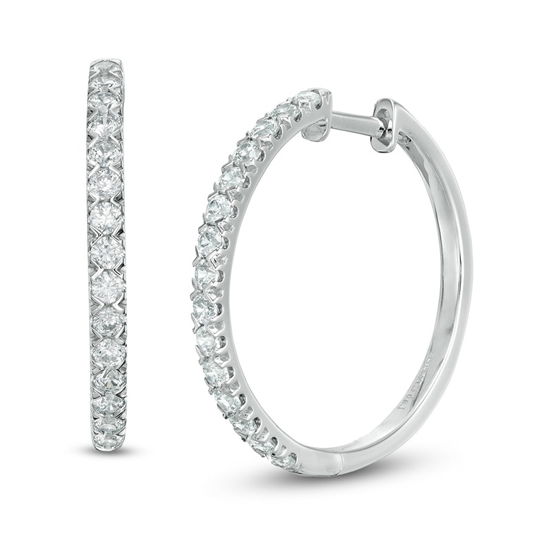 Previously Owned - 0.95 CT. T.W.  Lab-Created Diamond Hoop Earrings in 14K White Gold (F/SI2)|Peoples Jewellers