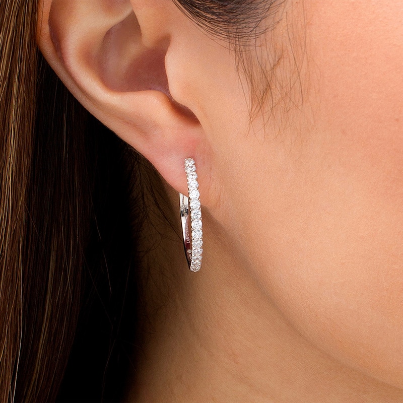 Previously Owned - 0.95 CT. T.W.  Lab-Created Diamond Hoop Earrings in 14K White Gold (F/SI2)|Peoples Jewellers