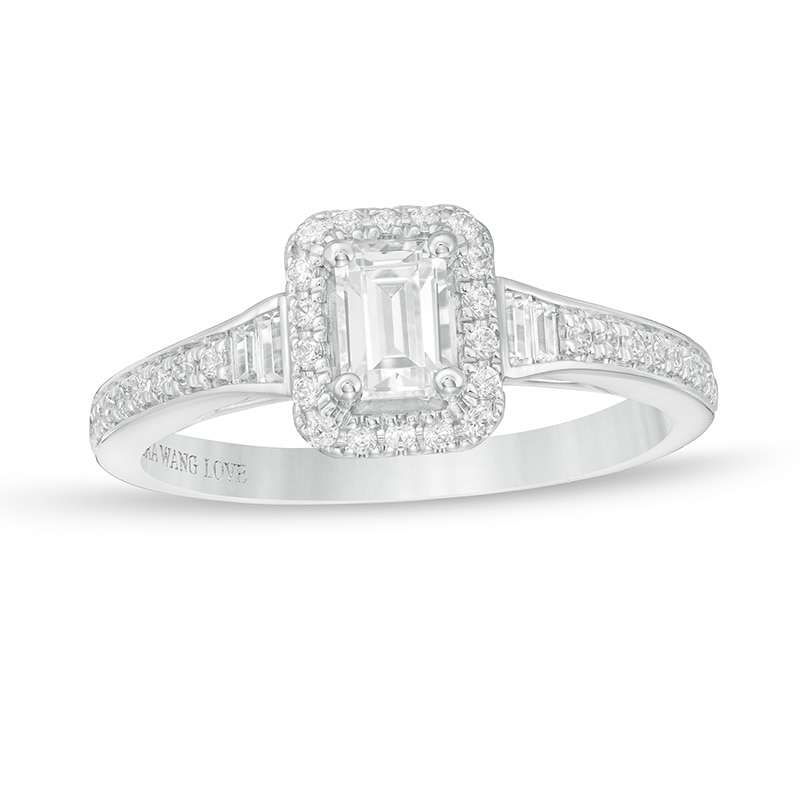 Previously Owned - Vera Wang Love Collection 0.69 CT. T.W. Emerald-Cut Diamond Frame Engagement Ring in 14K White Gold|Peoples Jewellers