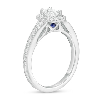 Previously Owned - Vera Wang Love Collection 0.69 CT. T.W. Emerald-Cut Diamond Frame Engagement Ring in 14K White Gold