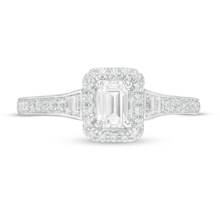 Previously Owned - Vera Wang Love Collection 0.69 CT. T.W. Emerald-Cut Diamond Frame Engagement Ring in 14K White Gold