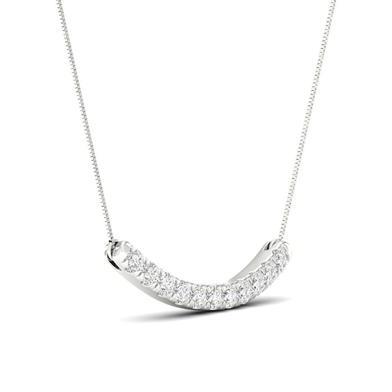 Previously Owned - 0.50 CT. T.W.  Lab-Created Diamond Curved Bar Necklace in 14K White Gold (F/SI2)