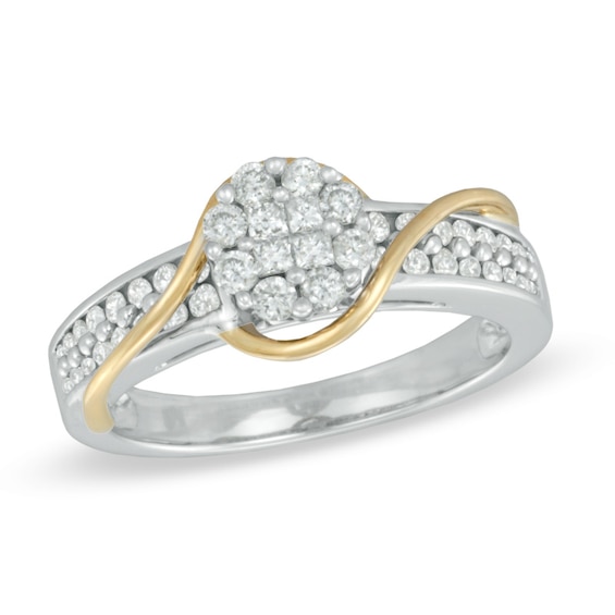 Previously Owned - 0.60 CT. T.W. Princess-Cut Quad Diamond Frame Ring in 10K Two-Tone Gold