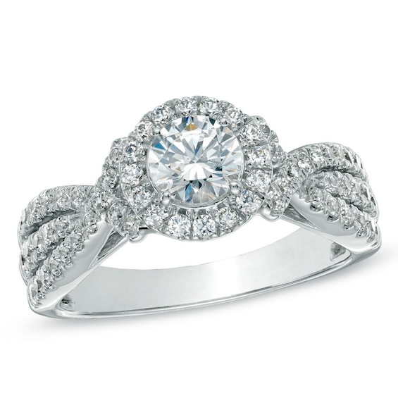 Previously Owned - 1.20 CT. T.W. Diamond Triple Row Engagement Ring in 14K White Gold (I/I1)