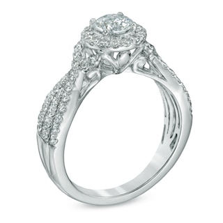 Previously Owned - 1.20 CT. T.W. Diamond Triple Row Engagement Ring in 14K White Gold (I/I1)