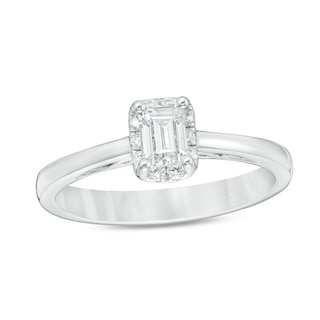 Previously Owned - 0.60 CT. T.W. Emerald-Cut Diamond Frame Engagement Ring in 14K White Gold (I/SI2)