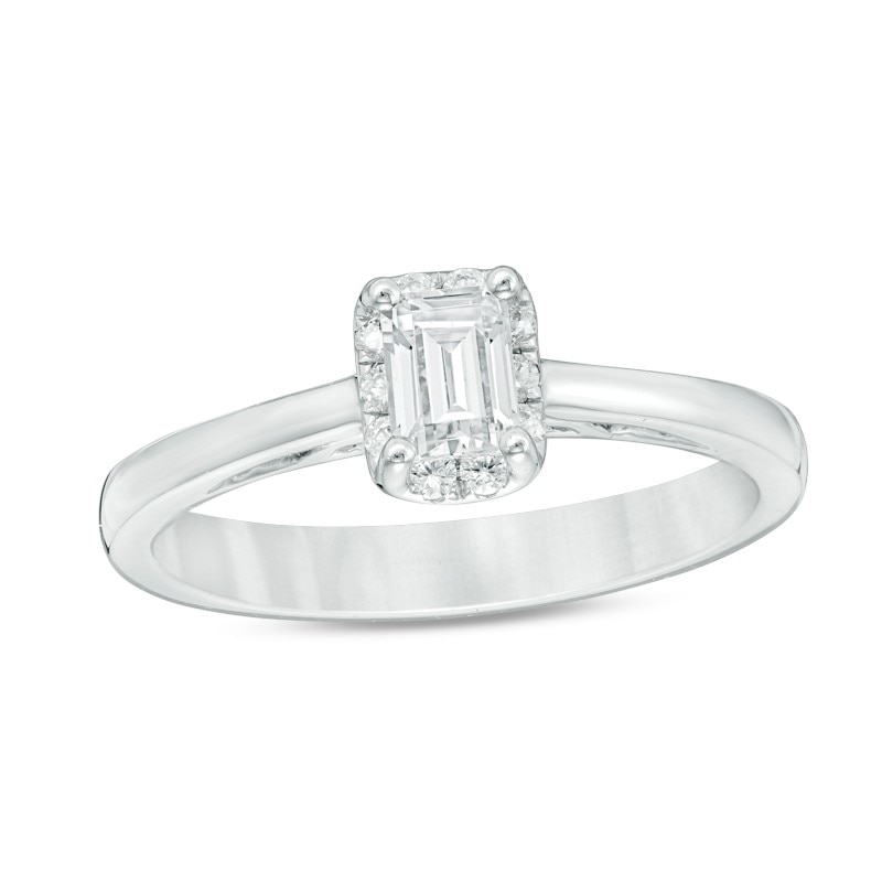 Previously Owned - 0.60 CT. T.W. Emerald-Cut Diamond Frame Engagement Ring in 14K White Gold (I/SI2)|Peoples Jewellers