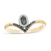 Previously Owned - 0.20 CT. T.W. Black and White Composite Diamond Oval Frame Chevron Ring in 10K Gold