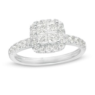 Previously Owned - 1.00 CT. T.W. Quad Princess-Cut Diamond Frame Engagement Ring in 14K White Gold