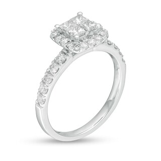 Previously Owned - 1.00 CT. T.W. Quad Princess-Cut Diamond Frame Engagement Ring in 14K White Gold