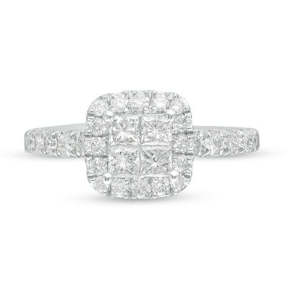 Previously Owned - 1.00 CT. T.W. Quad Princess-Cut Diamond Frame Engagement Ring in 14K White Gold