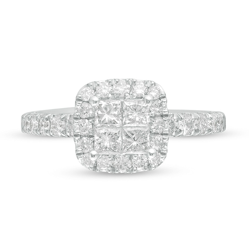 Previously Owned - 1.00 CT. T.W. Quad Princess-Cut Diamond Frame Engagement Ring in 14K White Gold|Peoples Jewellers